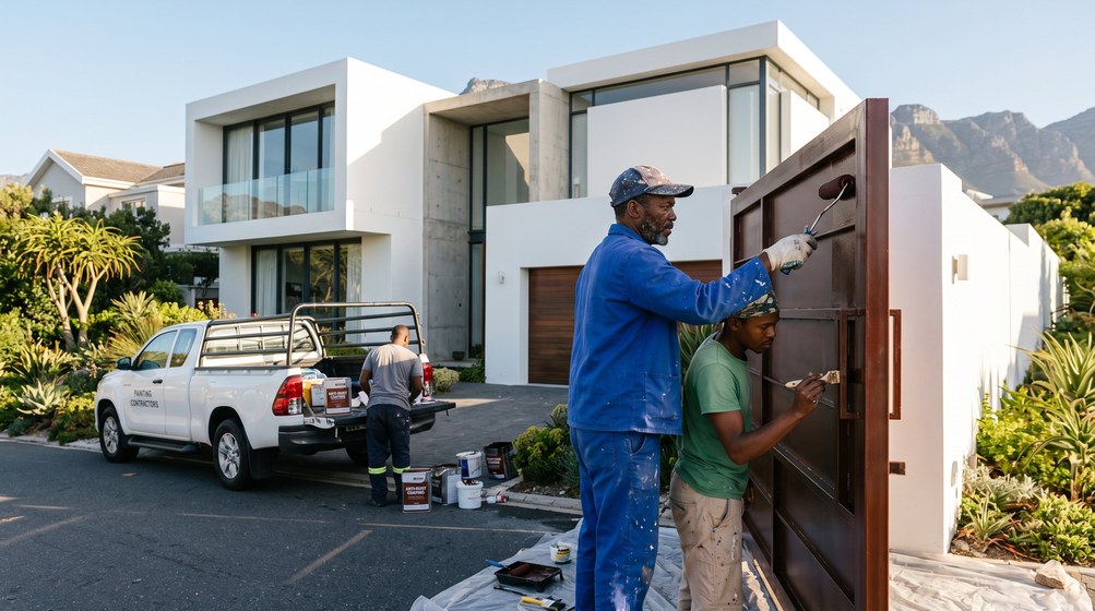 Professional anti-rust coating team applying rust protection to a metal gate in Camps Bay