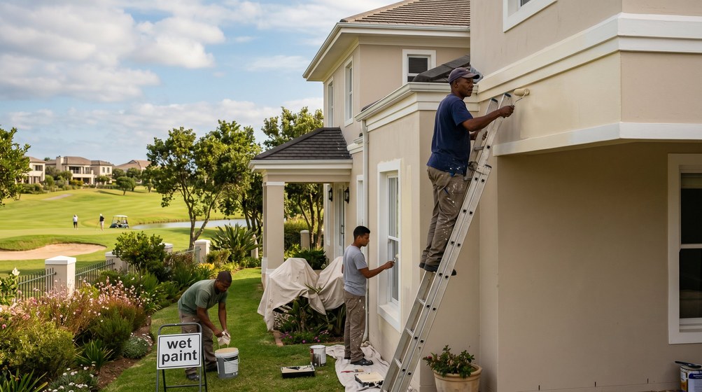 Professional estate painters painting a luxury golf estate home in Camps Bay